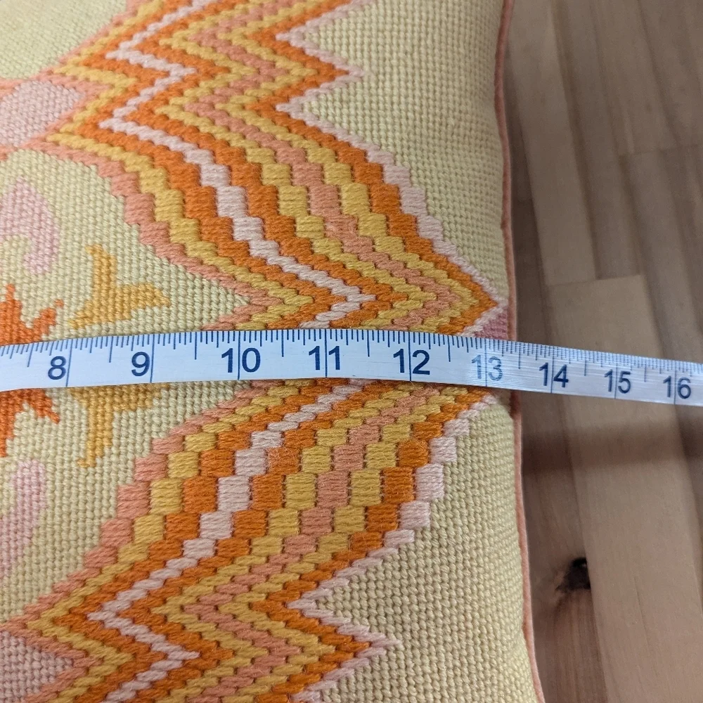 MCM Needlepoint Orange Geometric Throw Pillow Velvet Flame Stitch Vintage - Picture 5 of 5